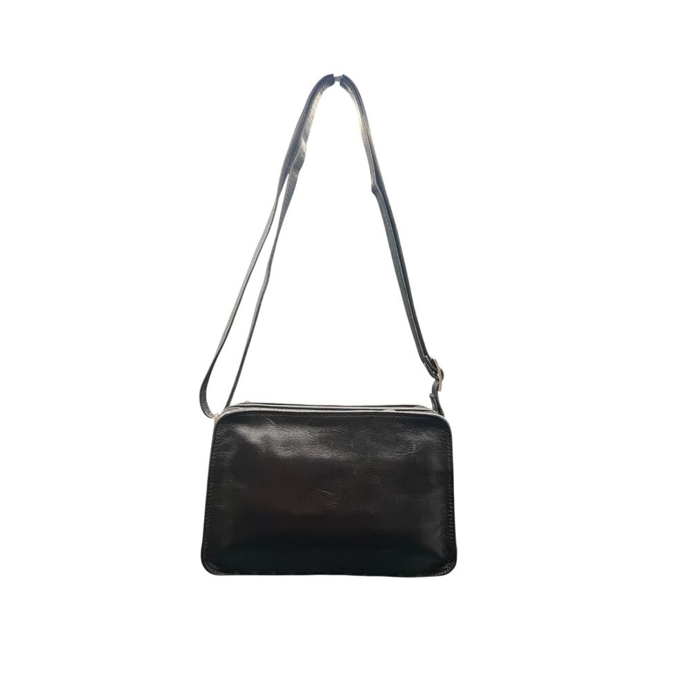 Derek Alexander Black Leather Crossbody Bag Organizer Multi Pocket